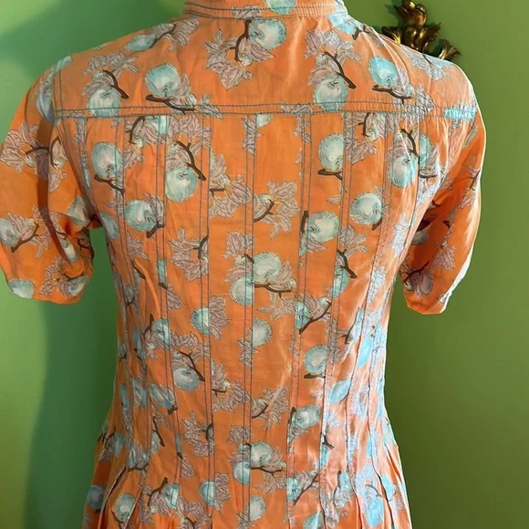 vintage 70s John Kloss orange apple print cotton zip front dress - Picture 4 of 6